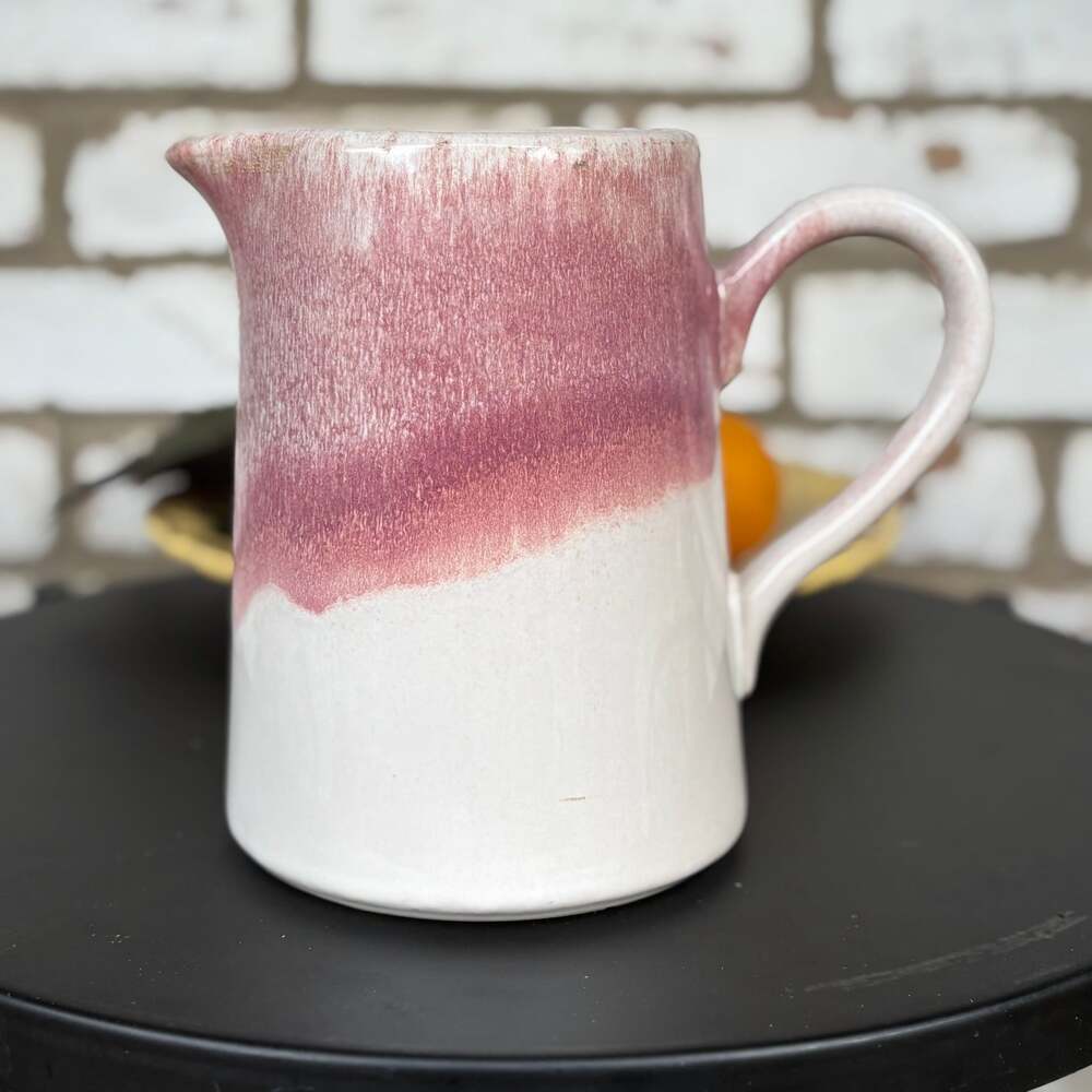 Ceramic Two-Tone Plum White Pitcher Rustic Farmhouse Decor